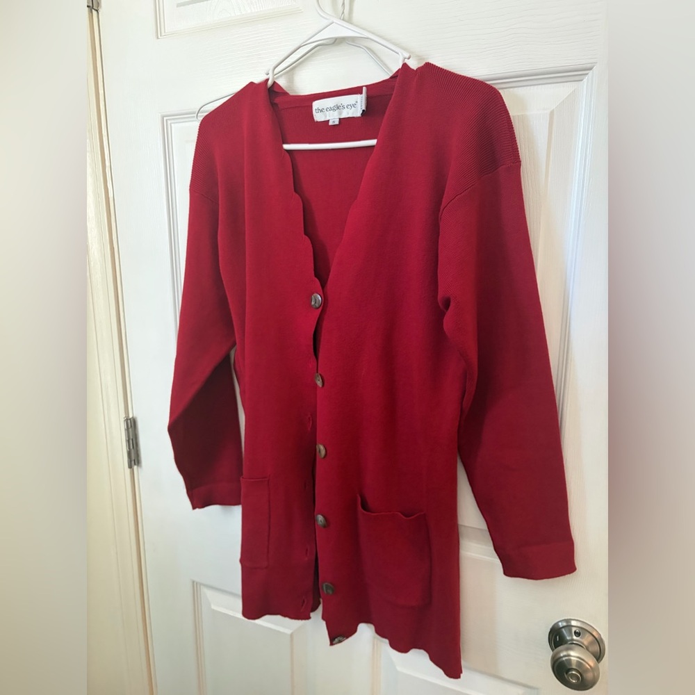 Vintage eagles eye scalloped red cardigan